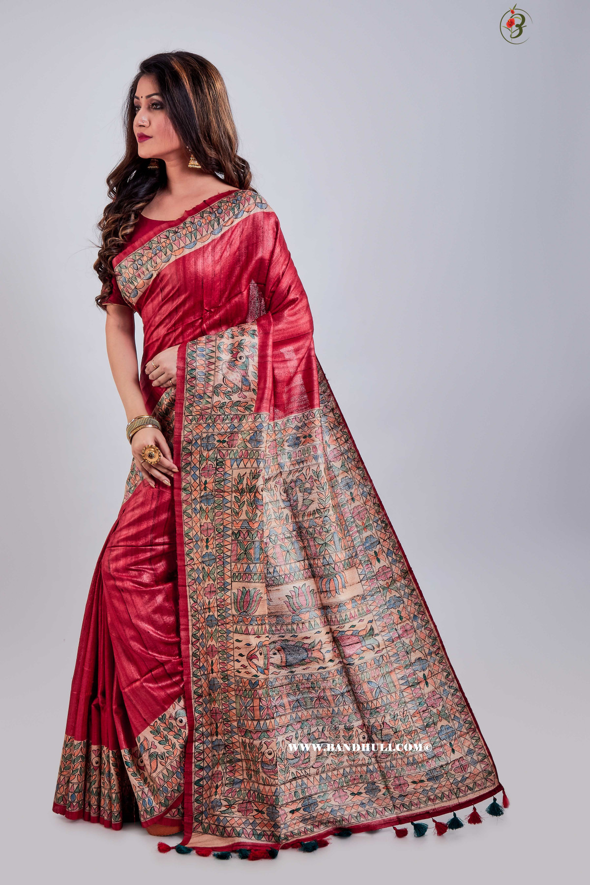 Wine Red Madhubani Tussar